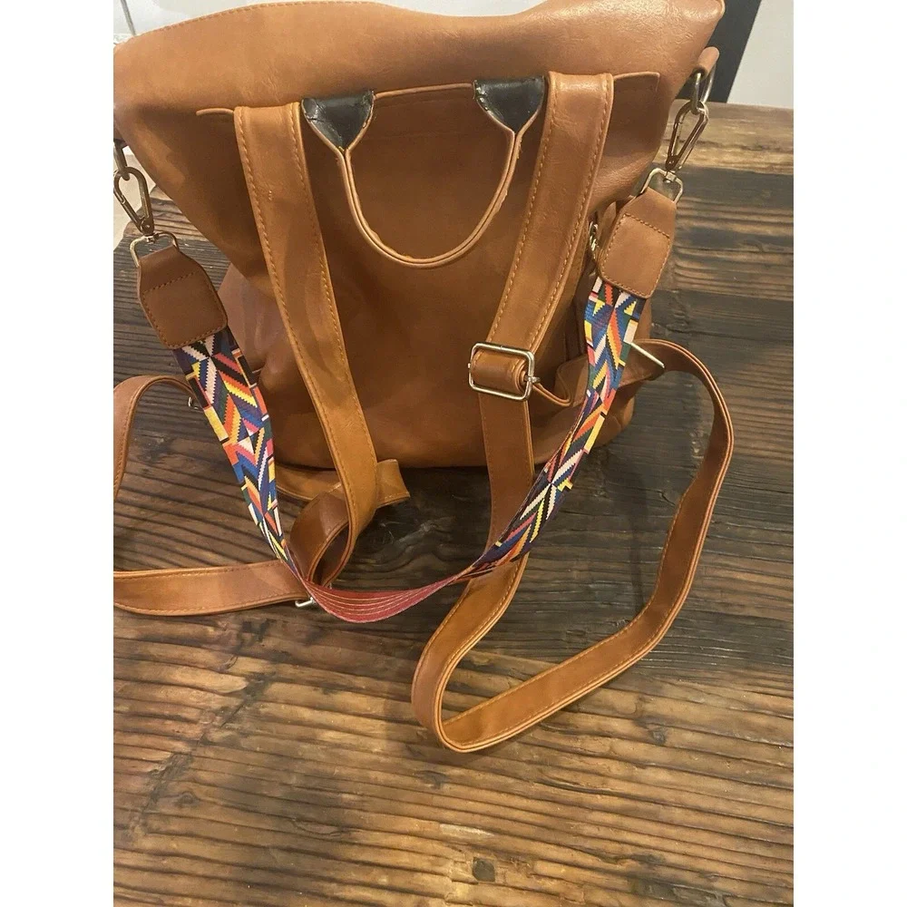Modern & Chic Womens Vegan Leather Backpack/Bag Camel Color